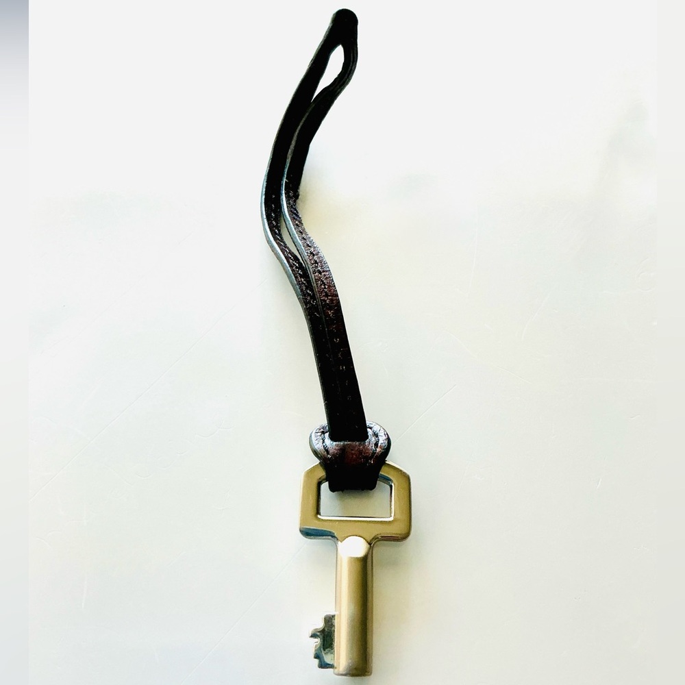 FOSSIL Silver Key Fob Chain Charm Bag Replacement w/Dark Brown Leather Strap EUC - Picture 9 of 9